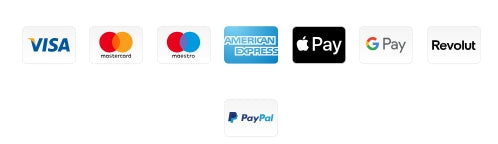 Visa, Mastercard, Maestro, American Express, Apple Pay, Google Pay, Revolut e PayPal